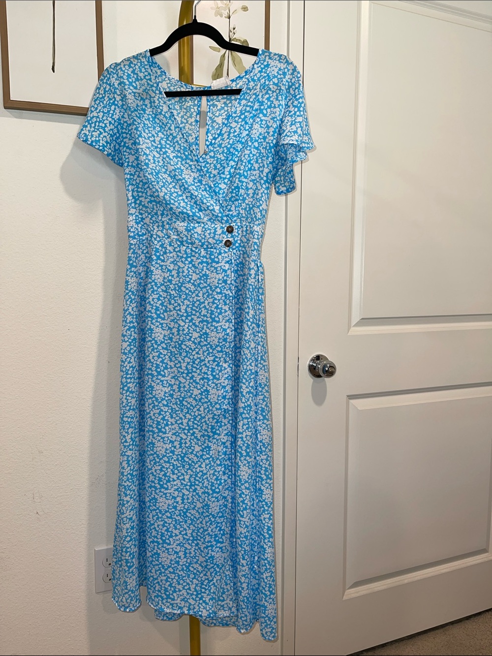 Blue Floral Wrap Midi Dress - Lightweight Summer Style